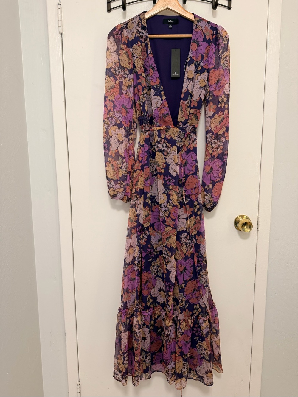 Lavender Floral V-Neck Lulus Maxi Wrap Dress